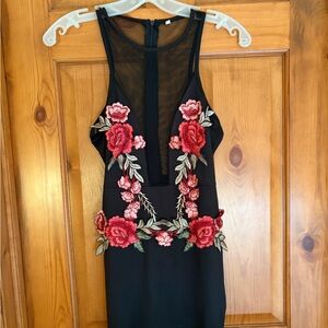 INC International Concepts Black Top with Red Floral Design